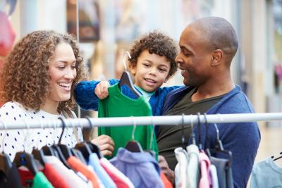 Kids and parents shopping for clothes