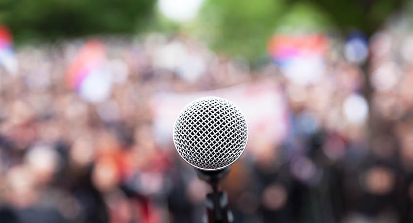 microphone in front of crowd