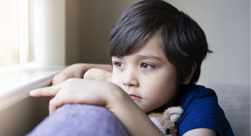 child looking out window