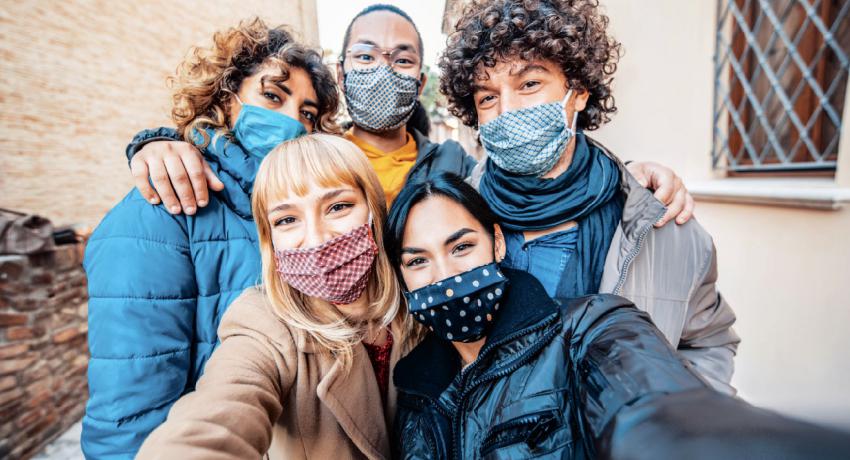 Young adults wearing  face masks. 