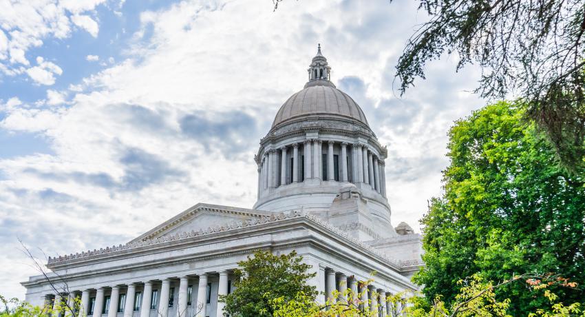 Olympia Capitol building on a bright spring day. 